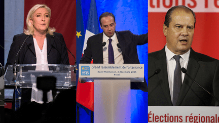 Cécile Duflot, Marine Le Pen, Jean-Christophe Lagarde, Jean-Christophe Cambadélis et Nicolas Sarkozy&nbsp;se sont tous exprimés à l'issue du premier tour des élections régionales, dimanche 6 décembre 2015. (AFP)