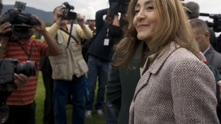 Dernière apparition publique d'ingrid Betancourt, le 2 juillet à Bogota, pour célébrer les deux ans de sa libération. (AFP)