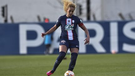 Kheira Hamraoui, lors de la demi-finale de Coupe de France féminine avec le PSG, le 18 mars 2023. (FREDERIQUE GRANDO / MAXPPP)