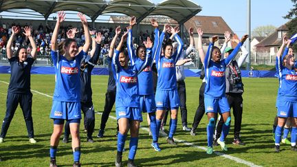 Les joueuses d'Yzeure après leur qualification en finale de la Coupe de France face au FC Nantes, le 27 mai 2022. (MAXPPP)