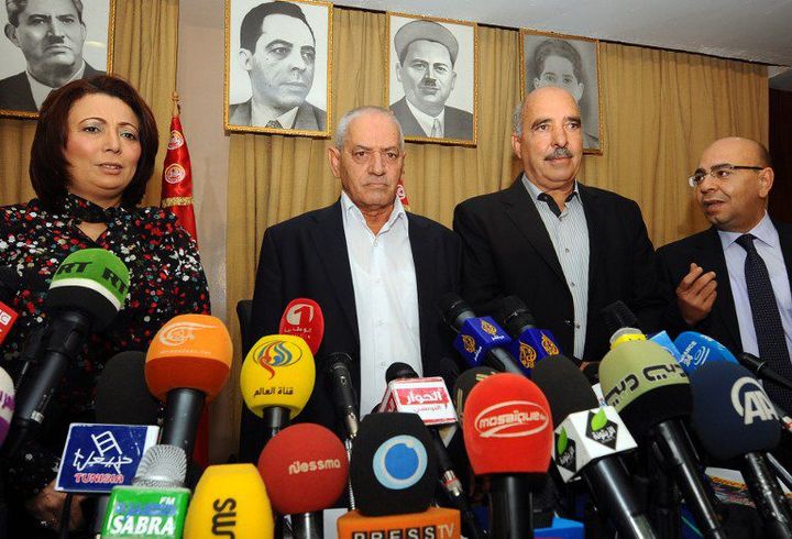 Les responsables des organisations formant le quartette du dialogue national tunisien le 21 septembre 2013.  (FETHI BELAID / AFP)