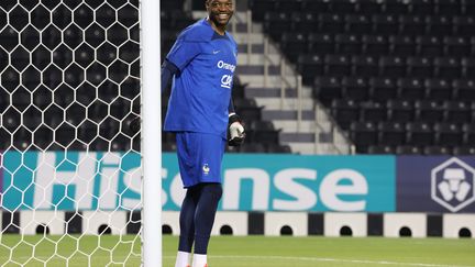 Steve Mandanda lors de l'entraînement de l'équipe de France au stade Jassim bin Hamad de Doha, le 21 novembre 2022. (MAXPPP)