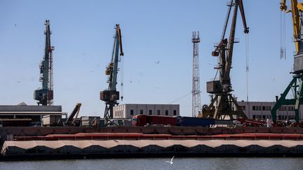 Un cargo transportant des céréales près d'Odessa (Ukraine), le 21 juillet 2022. (SERGII KHARCHENKO / NURPHOTO / AFP)