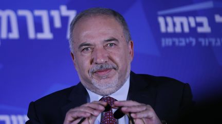 L'ultra-nationaliste&nbsp;Avigdor Lieberman, ancien allié de Benyamin Netanyahou en Israel.&nbsp; (JALAA MAREY / AFP)