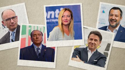 Les leaders du Parti démocrate, Enrico Letta, de Forza Italia, Silvio Berlusconi, de Fratelli d'Italia, Giorgia Meloni, du Mouvement Cinq Etoiles, Giuseppe Conte, et de La Ligue, Matteo Salvini. (AFP)