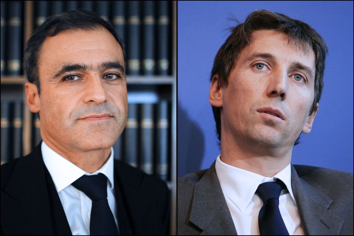 L'avocat Pascal Wilhelm et l'homme d'affaires St&eacute;phane Courbit. (PATRICK KOVARIK / OLIVIER LABAN-MATTEI / AFP)