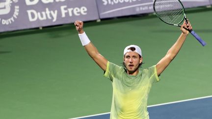 Lucas Pouille en finale de l'ATP de Dubai (KARIM SAHIB / AFP)