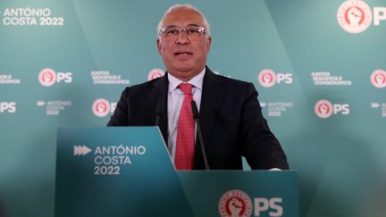 Le Premier ministre&nbsp;portugais António&nbsp;Costa lors d'une conférence de presse après sa victoire aux élections législatives, le 30 janvier 2022 à Lisbonne (Portugal). (PEDRO FIUZA / NURPHOTO / AFP)