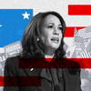 La candidate démocrate à l'élection présidentielle américaine, Kamala Harris, bénéficiait de 47% d'intentions de vote début septembre, contre 43% pour Donald Trump, selon FiveThirtyEight. (ASTRID AMADIEU / FRANCEINFO)