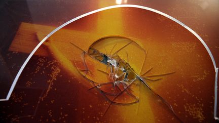 Repr&eacute;sentant un Christ dans un verre d'urine, le "Piss Christ" d'Andreas Serrano a &eacute;t&eacute; attqu&eacute;e &agrave; coup de pioche et de marteau le 17 avril 2011 &agrave; Avignon par des catholiques traditionnalistes. (BORIS HORVAT/AFP)