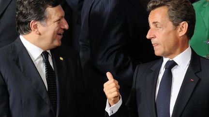 Le président de la Commission européenne, José Manuel Barroso, avec Nicolas Sarkozy, le 16 septembre 2009 à Bruxelles (AFP - ERIC FEFERBERG)