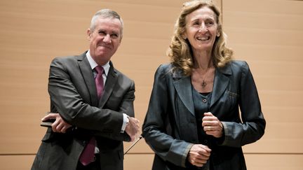 Le procureur de Paris, François Molins, et la ministre de la Justice, Nicole Belloubet, visitent le futur palais de justice de Paris, le 21 septembre 2017. (MAXPPP)