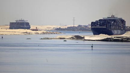 Des bateaux franchissent le canal de Suez (Egypte), le 1er mai 2014. (© AMR DALSH / REUTERS / X02182)