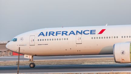 Un avion Air France à l'aéroport de Pékin, en Chine, le 22 novembre 2014. (LIU YUANRUI / IMAGINECHINA / AFP)