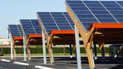 Des panneaux photovoltaïques dans un parking à Vendargues (Hérault), le 15 novembre 2008. (MAXPPP)