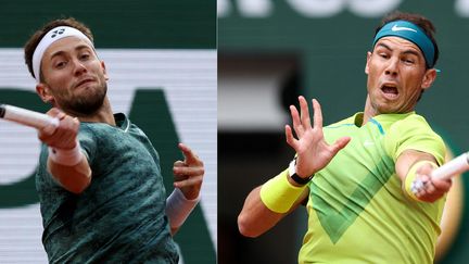 Casper Ruud et Rafael Nadal à Roland-Garros au printemps 2022. (THOMAS SAMSON / AFP)