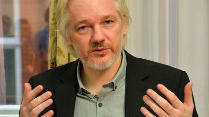 Julian Assange, le 18 ao&ucirc;t 2014,&nbsp;dans&nbsp;l'ambassade d'Equateur &agrave; Londres (Royaume-Uni).&nbsp; (JOHN STILLWELL / AFP)