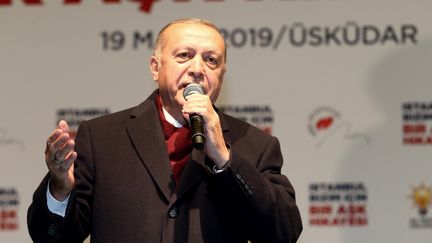 Recep Tayyip Erdogan, le 19 mars 2019, à Istanbul (Turquie).&nbsp; (ONUR COBAN / ANADOLU AGENCY / AFP)