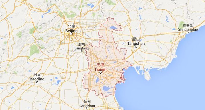 L'accident s'est d&eacute;roul&eacute; &agrave; 140 km de P&eacute;kin, dans la ville de Tianjin. (GOOGLE MAPS)