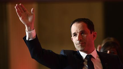 Benoît Hamon, le 23 avril 2017 à la Mutualité à Paris.&nbsp; (MARTIN BUREAU / AFP)