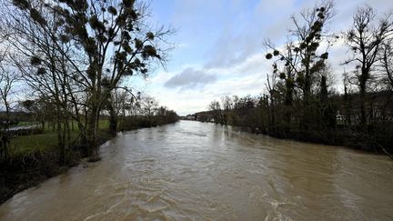 Le Madon est en crue et sort de son lit sur la commune d'Haroué (Meurthe-et-Moselle), le 3 janvier 2024. (ALEXANDRE MARCHI / MAXPPP)