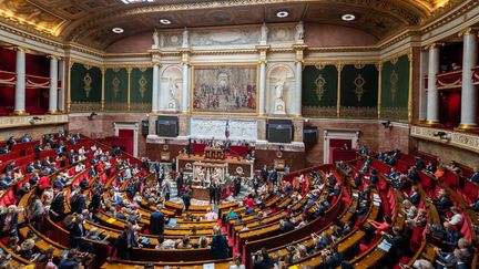 L'hémicycle de l'Assemblée nationale, à Paris, le 29 juin 2022. (STEPHANE MOUCHMOUCHE / HANS LUCAS / AFP)