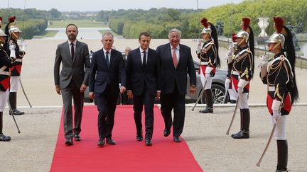 Le Premier ministre, Edouard Philippe, le président de l'Assemblée nationale, François de Rugy, le président de la République, Emmanuel Macron et le président du Sénat, Gérard Larcher, à Versailles, le 3 juillet 2017. (PHILIPPE WOJAZER / REUTERS POOL)