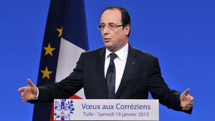 Fran&ccedil;ois Hollande a pr&eacute;sent&eacute; ses voeux &agrave; la Corr&egrave;ze, &agrave; Tulle, le 19 janvier 2013. (PIERRE ANDRIEU / AFP)