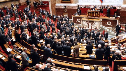 Les d&eacute;put&eacute;s de la majorit&eacute; quittent l'h&eacute;micycle avant le terme de la s&eacute;ance, le 7 f&eacute;vrier 2012. (MEHDI FEDOUACH / AFP PHOTO)