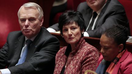 Jean-Marc Ayrault, Dominique Bertinotti et Christiane Taubira &agrave; l'Assembl&eacute;e nationale, le 12 mars 2013. (JACQUES DEMARTHON / AFP)