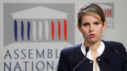 Marie Lebec, vice-présidente du groupe La République en marche à l'Assemblée nationale, durant une conférence de presse, le 14 janvier 2020.&nbsp; (LUDOVIC MARIN / AFP)