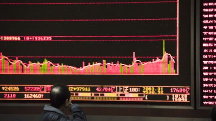 Un investisseur regarde les mouvements de la Bourse, à Pékin (Chine), le 7 janvier 2016. (FRED DUFOUR / AFP)