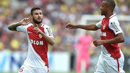 Le Monégasque Gabriel Boschilia célèbre son but contre Nantes.  (JEAN-SEBASTIEN EVRARD / AFP)