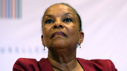 L'ancienne ministre de la Justice Christiane Taubira, le 26 avril 2018, à Bruxelles (Belgique). (ERIC LALMAND / BELGA MAG / AFP)