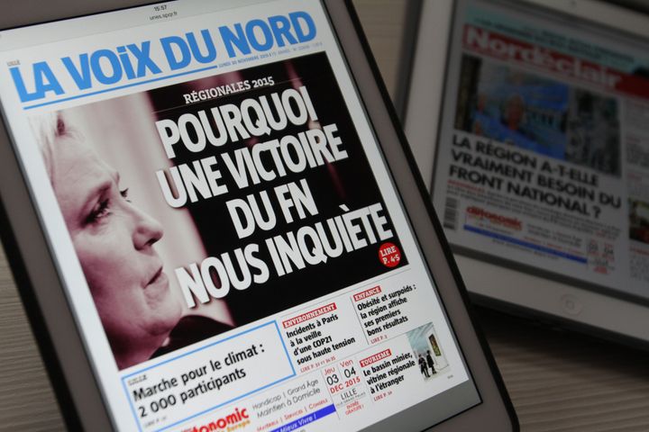 Marine Le Pen en une du quotidien "La Voix du Nord", le 30 novembre 2015. (MAXPPP)