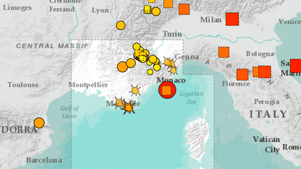 Un séisme de magnitude 4 a été détecté lundi 16 décembre 2024 soir au large de la Côte d'Azur (carte du site Sismoazur) (CAPTURE D'ECRAN)