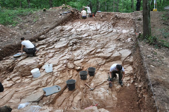 Les archéologues durant les fouilles sur le site de Gannat (Allier) (P-Y. MILCENT)