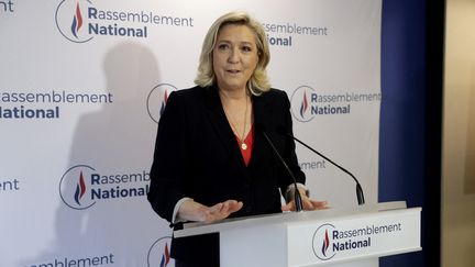 La présidente du RN Marine Le Pen après le second tour des élections régionales, dimanche 27 juin 2021 à Nanterre (Hauts-de-Seine). (GEOFFROY VAN DER HASSELT / AFP)
