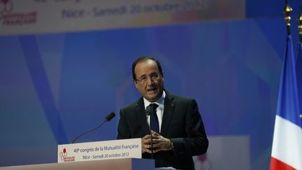 Le pr&eacute;sident Fran&ccedil;ois Hollande a l'occasion d'un discours au Congr&egrave;s de la Mutualit&eacute; fran&ccedil;aise, &agrave;&nbsp;Nice, le 20 octobre 2012.&nbsp; (VALERY HACHE / AFP)