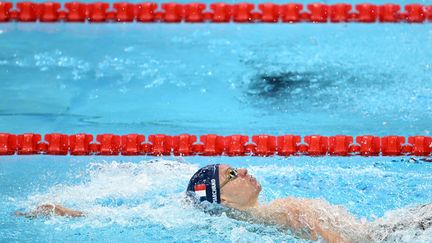 Léon Marchand, lors de la demi-finale de 200 m quatre nages, le 1er août 2024. Illustration. (JONATHAN NACKSTRAND / AFP)