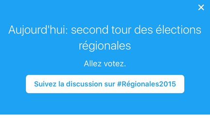 Capture d'écran de l'appel au vote de Twitter, mis en ligne dimanche 13 décembre 2015. (FRANCETV INFO)