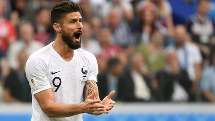 Olivier Giroud, lors de la victoire de l'équipe de France contre l'Uruguay, vendredi 6 juillet en quart de finale de la Coupe du monde (KIRILL KUDRYAVTSEV / AFP)