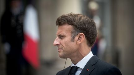 Le président de la République Emmanuel Macron, lors d'une rencontre avec son homogue slovène, à l'Elysée (Paris), le 1er septembre 2022.&nbsp; (ARTHUR NICHOLAS ORCHARD / HANS LUCAS / AFP)