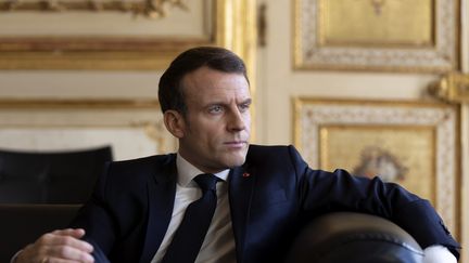 Emmanuel Macron à l'Élysée le 11 février à l'Élysée.&nbsp; (GR?GORY YETCHMENIZA / MAXPPP)