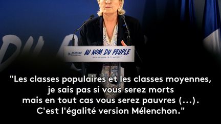 Marine Le Pen, en meeting le 13 avril 2017. (FRANCOIS NASCIMBENI / AFP)