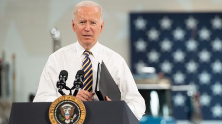 Le président américain Joe Biden&nbsp;fait un discours à Macungie (Etats-Unis), le 28 juillet 2021. (SAUL LOEB / AFP)