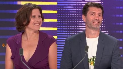 Roxana Maracineanu et Pierre Rabadan sur franceinfo, le 5 août 2024 (FRANCEINFO / RADIO FRANCE)