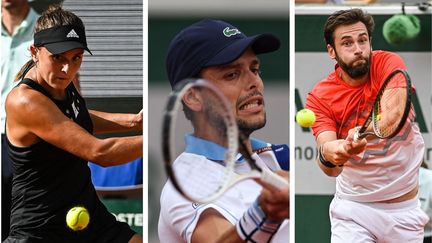 Clara Burel, Gregoire Barrere et Quentin Halys lors du premier tour du tournoi de Roland-Garros, le 22 mai 2022. (AFP)