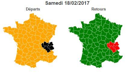 Bison Futé prévoit une journée noire dans les Alpes,&nbsp;samedi 18 février 2017, en raison du chassé-croisé des vacanciers. (BISON FUTE)