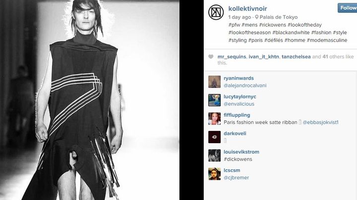 Capture &eacute;cran du compte Instagram de Kollektivnoir, avec une photo du d&eacute;fil&eacute; automne-hiver 2015-2016 de Rick Owens, le 22 janvier 2015. (KOLLEKTIVNOIR / INSTAGRAM)